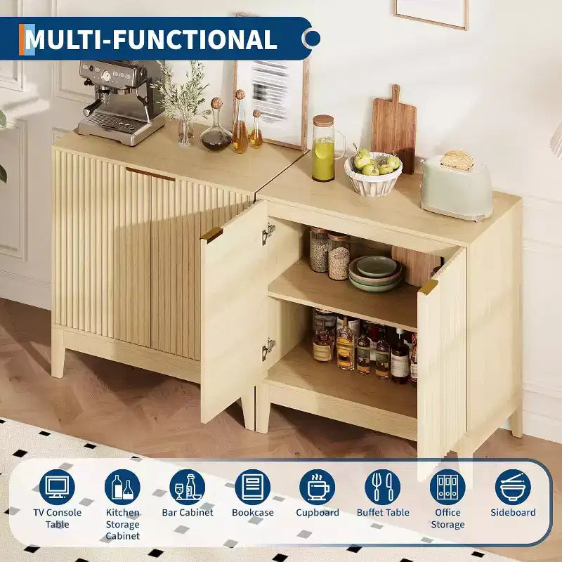 31.5'' Modern Fluted Buffet Cabinet Sideboard with Storage Wood Mid Century Coffee Bar Sideboard Credenza Accent Console Storage Cabinets