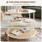 2-Tier Rattan Coffee Table, Metal Boho Tea Center Table, Tempered Glass Top, for Living Room Office Home
