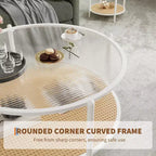 2-Tier Rattan Coffee Table, Metal Boho Tea Center Table, Tempered Glass Top, for Living Room Office Home