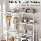 28 Adjustable Over Washer Dryer Organizer, 5-Tier Laundry Room Storage Rack, Double Wood Shelves, Space Saving Shelf Unit for Bathroom, Laundry