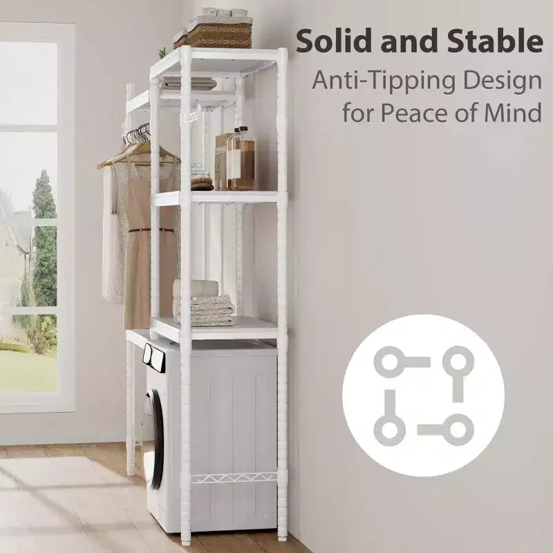 28 Adjustable Over Washer Dryer Organizer, 5-Tier Laundry Room Storage Rack, Double Wood Shelves, Space Saving Shelf Unit for Bathroom, Laundry