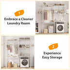 28 Adjustable Over Washer Dryer Organizer, 5-Tier Laundry Room Storage Rack, Double Wood Shelves, Space Saving Shelf Unit for Bathroom, Laundry