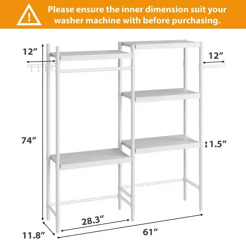 28 Adjustable Over Washer Dryer Organizer, 5-Tier Laundry Room Storage Rack, Double Wood Shelves, Space Saving Shelf Unit for Bathroom, Laundry