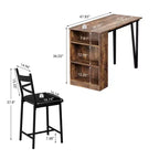 Set tavolo e sedie da bar con 2 sgabelli, tavolo da bar alto da cucina, set da pranzo in legno con altezza da bar, ripiani portaoggetti a 3 livelli, 2 sgabelli, per piccoli spazi