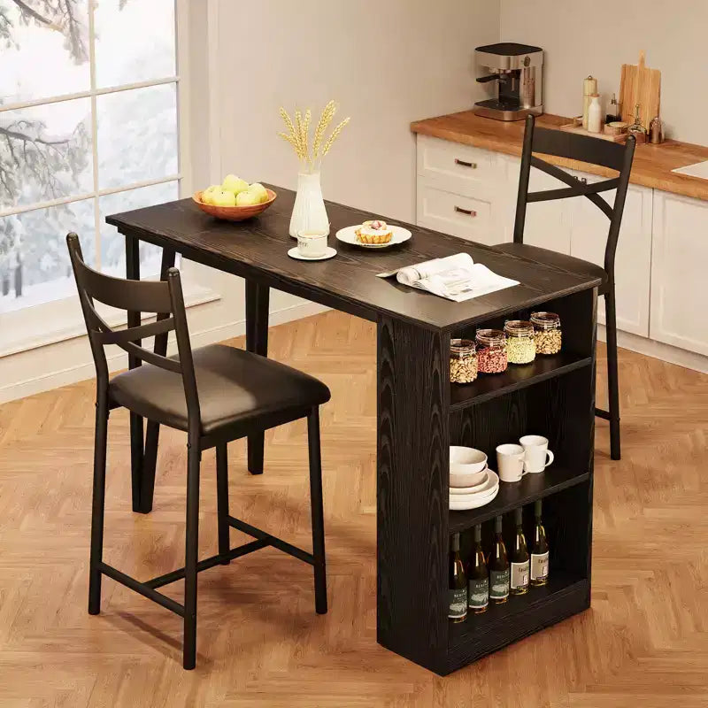 Set tavolo e sedie da bar con 2 sgabelli, tavolo da bar alto da cucina, set da pranzo in legno con altezza da bar, ripiani portaoggetti a 3 livelli, 2 sgabelli, per piccoli spazi