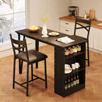 Set tavolo e sedie da bar con 2 sgabelli, tavolo da bar alto da cucina, set da pranzo in legno con altezza da bar, ripiani portaoggetti a 3 livelli, 2 sgabelli, per piccoli spazi