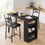 Set tavolo e sedie da bar con 2 sgabelli, tavolo da bar alto da cucina, set da pranzo in legno con altezza da bar, ripiani portaoggetti a 3 livelli, 2 sgabelli, per piccoli spazi