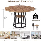 COZONY Tavolo da pranzo rotondo 47 per 4 persone, tavolo in legno rustico con ripiano portaoggetti e gambe in metallo, mobili da cucina salvaspazio