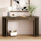 Consolle Lunga con Contenitore, Tavolo da Ingresso Minimalista con Cassetti e Consolle da Corridoio in Legno con Design a Linee Curve e Dritte