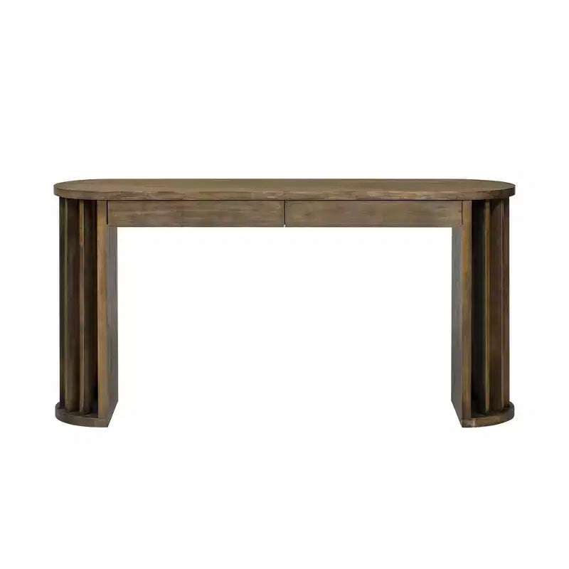 Consolle Lunga con Contenitore, Tavolo da Ingresso Minimalista con Cassetti e Consolle da Corridoio in Legno con Design a Linee Curve e Dritte