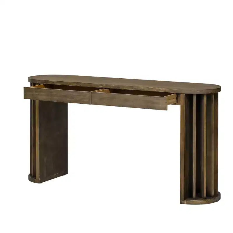 Consolle Lunga con Contenitore, Tavolo da Ingresso Minimalista con Cassetti e Consolle da Corridoio in Legno con Design a Linee Curve e Dritte
