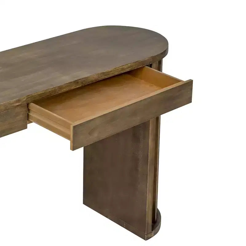 Consolle Lunga con Contenitore, Tavolo da Ingresso Minimalista con Cassetti e Consolle da Corridoio in Legno con Design a Linee Curve e Dritte