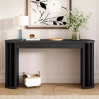 Consolle Lunga con Contenitore, Tavolo da Ingresso Minimalista con Cassetti e Consolle da Corridoio in Legno con Design a Linee Curve e Dritte