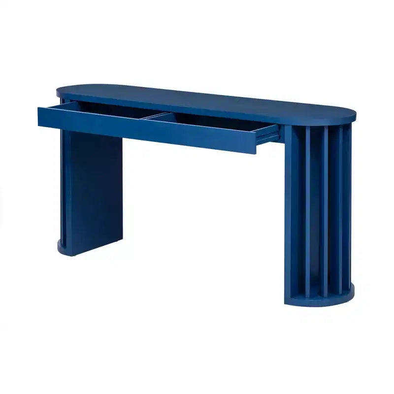 Consolle Lunga con Contenitore, Tavolo da Ingresso Minimalista con Cassetti e Consolle da Corridoio in Legno con Design a Linee Curve e Dritte