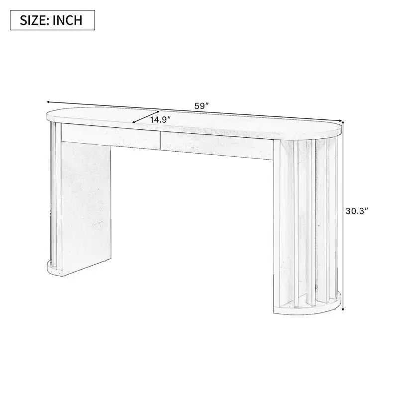 Consolle Lunga con Contenitore, Tavolo da Ingresso Minimalista con Cassetti e Consolle da Corridoio in Legno con Design a Linee Curve e Dritte