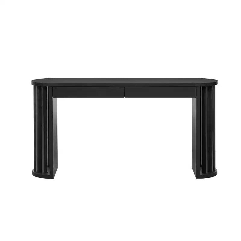 Consolle Lunga con Contenitore, Tavolo da Ingresso Minimalista con Cassetti e Consolle da Corridoio in Legno con Design a Linee Curve e Dritte
