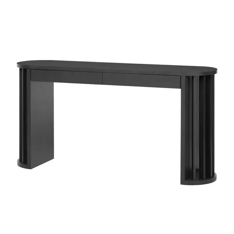 Consolle Lunga con Contenitore, Tavolo da Ingresso Minimalista con Cassetti e Consolle da Corridoio in Legno con Design a Linee Curve e Dritte