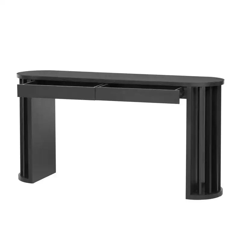 Consolle Lunga con Contenitore, Tavolo da Ingresso Minimalista con Cassetti e Consolle da Corridoio in Legno con Design a Linee Curve e Dritte