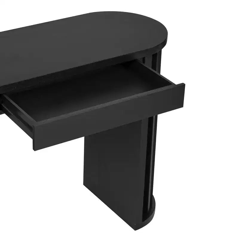 Consolle Lunga con Contenitore, Tavolo da Ingresso Minimalista con Cassetti e Consolle da Corridoio in Legno con Design a Linee Curve e Dritte