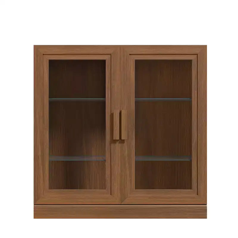 MAYEERTY 16 Mobile Alto Contenitore con Ante in Vetro 2 Ripiani, Mobiletto Autoportante per Soggiorno Cucina Beige 1pz