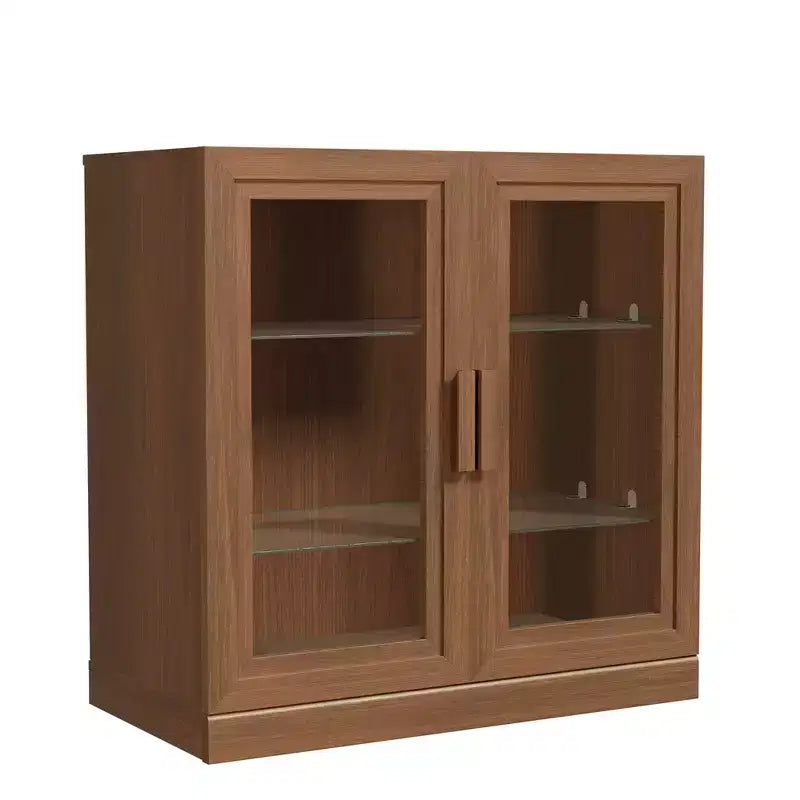 MAYEERTY 16 Mobile Alto Contenitore con Ante in Vetro 2 Ripiani, Mobiletto Autoportante per Soggiorno Cucina Beige 1pz