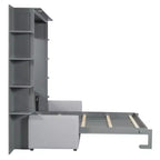 Queen Murphy Bed Wall Bed with Sofa, Queen Size Cabinet Bed Folding Wall Bed with Bookshelf and Shelves for Guest Room Office