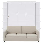 Queen Murphy Bed Wall Bed with Sofa, Queen Size Cabinet Bed Folding Wall Bed with Bookshelf and Shelves for Guest Room Office