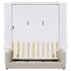 Queen Murphy Bed Wall Bed with Sofa, Queen Size Cabinet Bed Folding Wall Bed with Bookshelf and Shelves for Guest Room Office