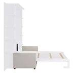 Queen Murphy Bed Wall Bed with Sofa, Queen Size Cabinet Bed Folding Wall Bed with Bookshelf and Shelves for Guest Room Office