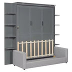 Queen Murphy Bed Wall Bed with Sofa, Queen Size Cabinet Bed Folding Wall Bed with Bookshelf and Shelves for Guest Room Office