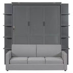 Queen Murphy Bed Wall Bed with Sofa, Queen Size Cabinet Bed Folding Wall Bed with Bookshelf and Shelves for Guest Room Office