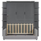 Queen Murphy Bed Wall Bed with Sofa, Queen Size Cabinet Bed Folding Wall Bed with Bookshelf and Shelves for Guest Room Office