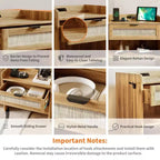 Rattan Nightstand Set of 2, Nightstand with Charging Station & Type-C Port, Boho Bedside Table with Drawer and Open Shelf, End Table