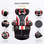 Gaming Chair, Racing Style Computer Recliner with Lumbar Support, Footrest and Cup Holder/White/Red