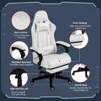 Sedia da gaming ergonomica in pelle PU, sedia da ufficio/computer da corsa con ruote girevoli, poggiapiedi estraibile, poggiatesta, supporto lombare e braccioli