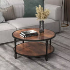 Acekool Round Coffee Table, Rustic 2-Tier Center Table with Storage Shelf, Wood Top & Metal Legs, Easy Assembly for Living Room