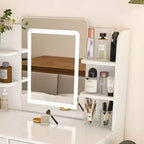 Okak Toeletta con Specchio e Strisce Regolabili a 3 Colori, Postazione Trucco con 2 Grandi Cassetti e Supporto per Asciugacapelli, Tavolo da Trucco per Camera da Letto, Bianco