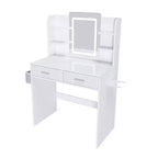 Okak Toeletta con Specchio e Strisce Regolabili a 3 Colori, Postazione Trucco con 2 Grandi Cassetti e Supporto per Asciugacapelli, Tavolo da Trucco per Camera da Letto, Bianco