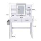 Okak Toeletta con Specchio e Strisce Regolabili a 3 Colori, Postazione Trucco con 2 Grandi Cassetti e Supporto per Asciugacapelli, Tavolo da Trucco per Camera da Letto, Bianco