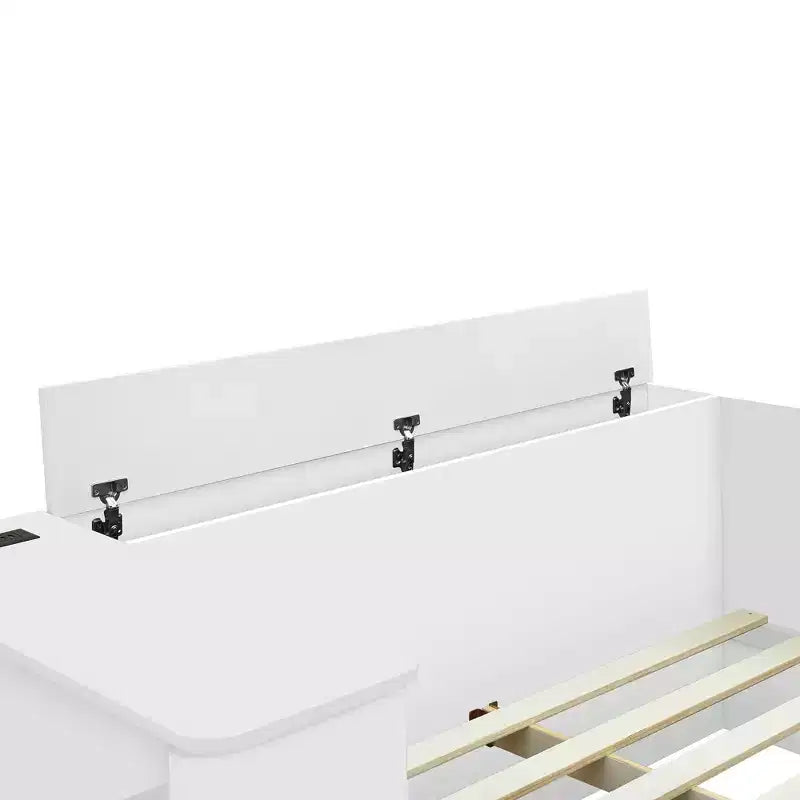 Bellemave Letto a piattaforma in legno a una piazza e mezza con 6 cassetti, ripiani e toletta, bianco