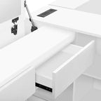 Bellemave Letto a piattaforma in legno a una piazza e mezza con 6 cassetti, ripiani e toletta, bianco