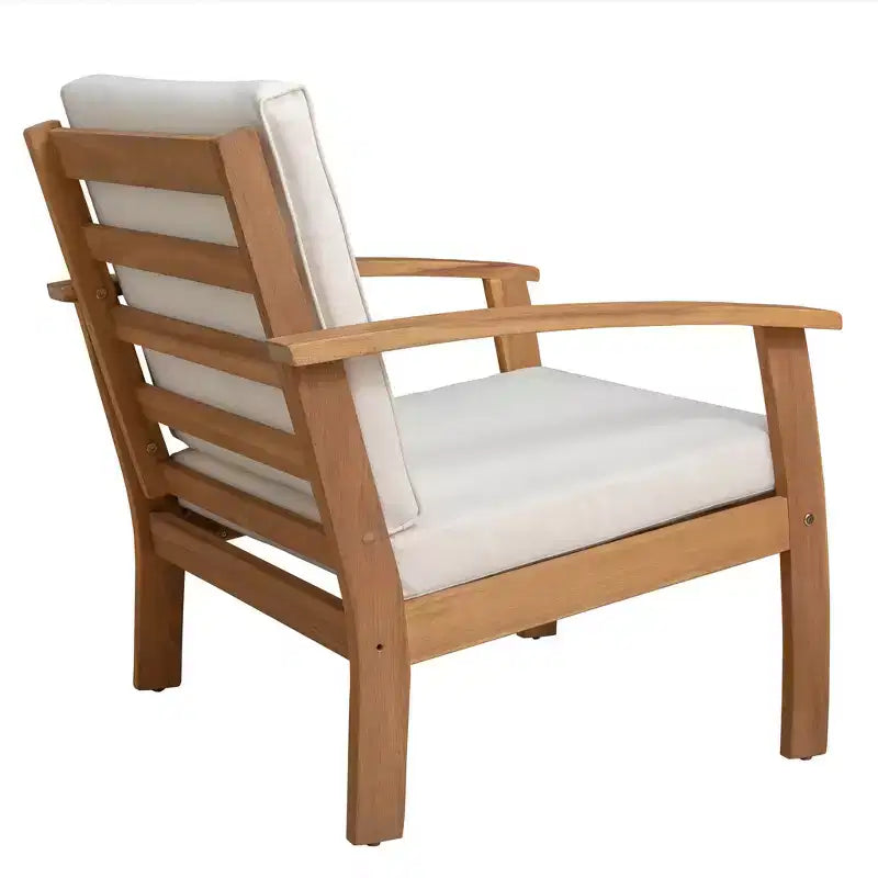 Balkene Home 63342 Poltrona in Legno Lio con Cuscini Sedia Lounge Moderna e Contemporanea per Patio Soggiorno Studio Giardino e Esterni Morbida – Marrone e Bianco