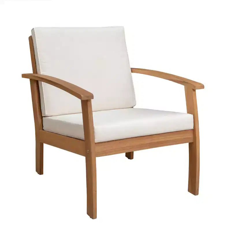 Balkene Home 63342 Poltrona in Legno Lio con Cuscini Sedia Lounge Moderna e Contemporanea per Patio Soggiorno Studio Giardino e Esterni Morbida – Marrone e Bianco