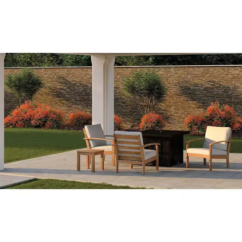 Balkene Home 63342 Poltrona in Legno Lio con Cuscini Sedia Lounge Moderna e Contemporanea per Patio Soggiorno Studio Giardino e Esterni Morbida – Marrone e Bianco