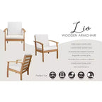 Balkene Home 63342 Poltrona in Legno Lio con Cuscini Sedia Lounge Moderna e Contemporanea per Patio Soggiorno Studio Giardino e Esterni Morbida – Marrone e Bianco