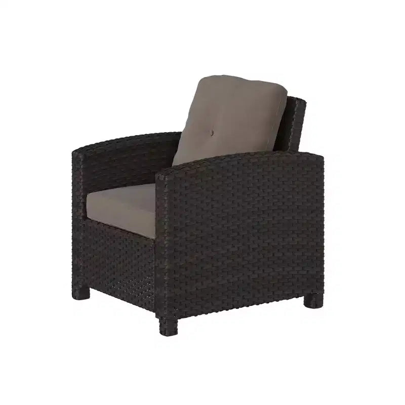 Balkene Home 63361 Poltrona da club da esterno Miles con cuscini color kaki, resistenza alle intemperie e allo sbiadimento - Rattan color moka