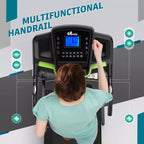 Folding Treadmill with Incline & App - Electric Running Machine for Home, Handrail Speed Controls & Built-In Pulse Monitor, Compact Design