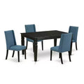HomeStock 5-Piece Black Finish Solid Wood Top Dining table with 4-Chairs with Butterfly Leaf