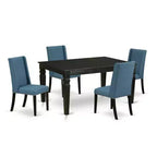 HomeStock 5-Piece Black Finish Solid Wood Top Dining table with 4-Chairs with Butterfly Leaf