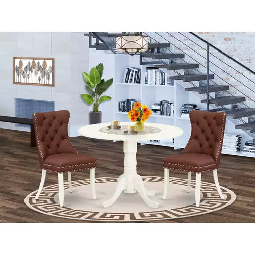 Set da pranzo da 3 pezzi in lino bianco massiccio con piano in legno - 4 posti